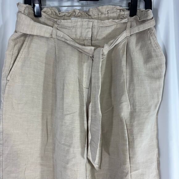 LOFT Women’s Beige Tie Waist Pants Linen Cotton Blend Caribbean Vacation M - Picture 3 of 5